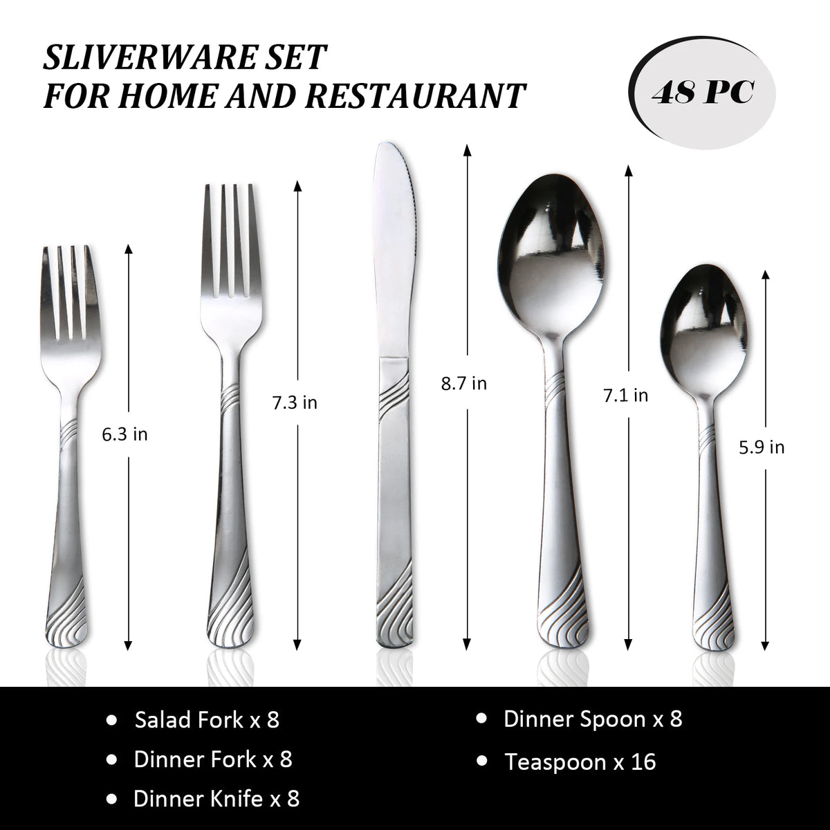 48-Piece Stainless Steel Flatware Set for 8 – Forks, Spoons & Dinner Knives