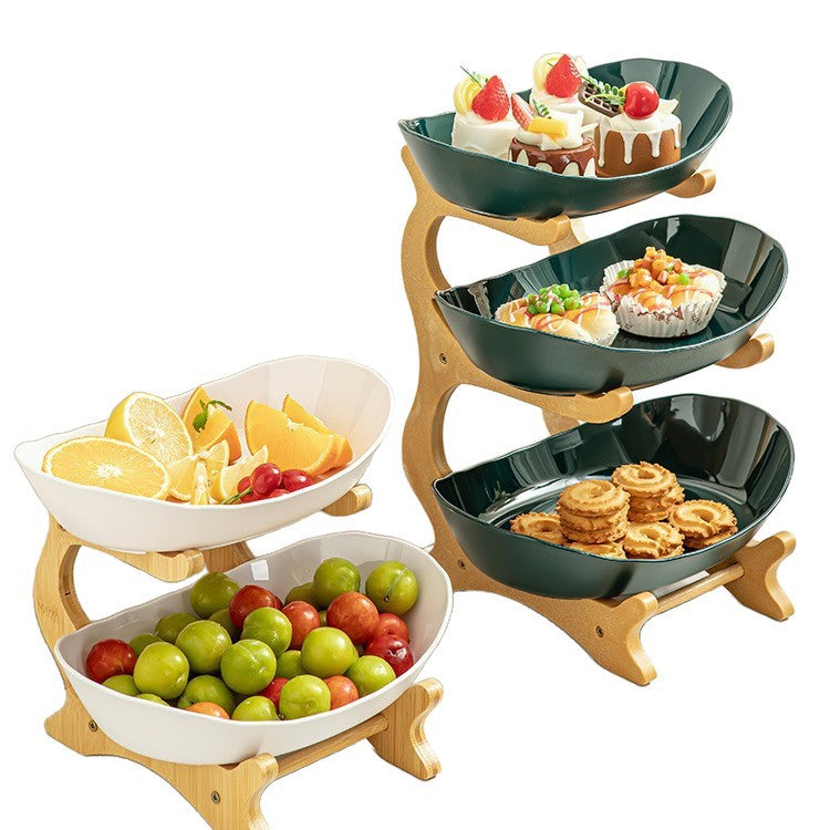 Imitation Wood Grain Household Cross-Border Multi-Layer Household Living Room Fruit Plate Candy Fruit Plate Three-Layer Double-Layer Plastic Rack Fruit Plate