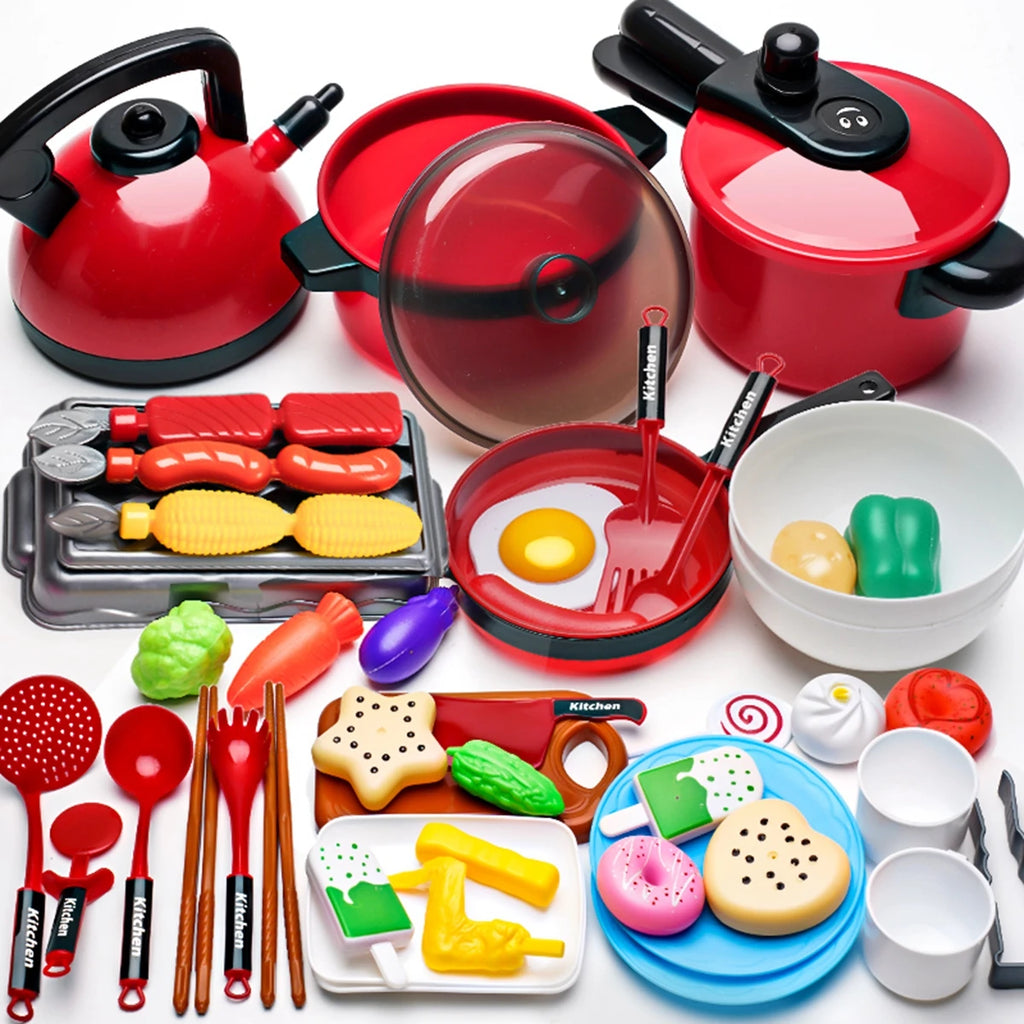 Children's Pretend Play Kitchen Set with Simulated Induction Cooker and Cutting Toys