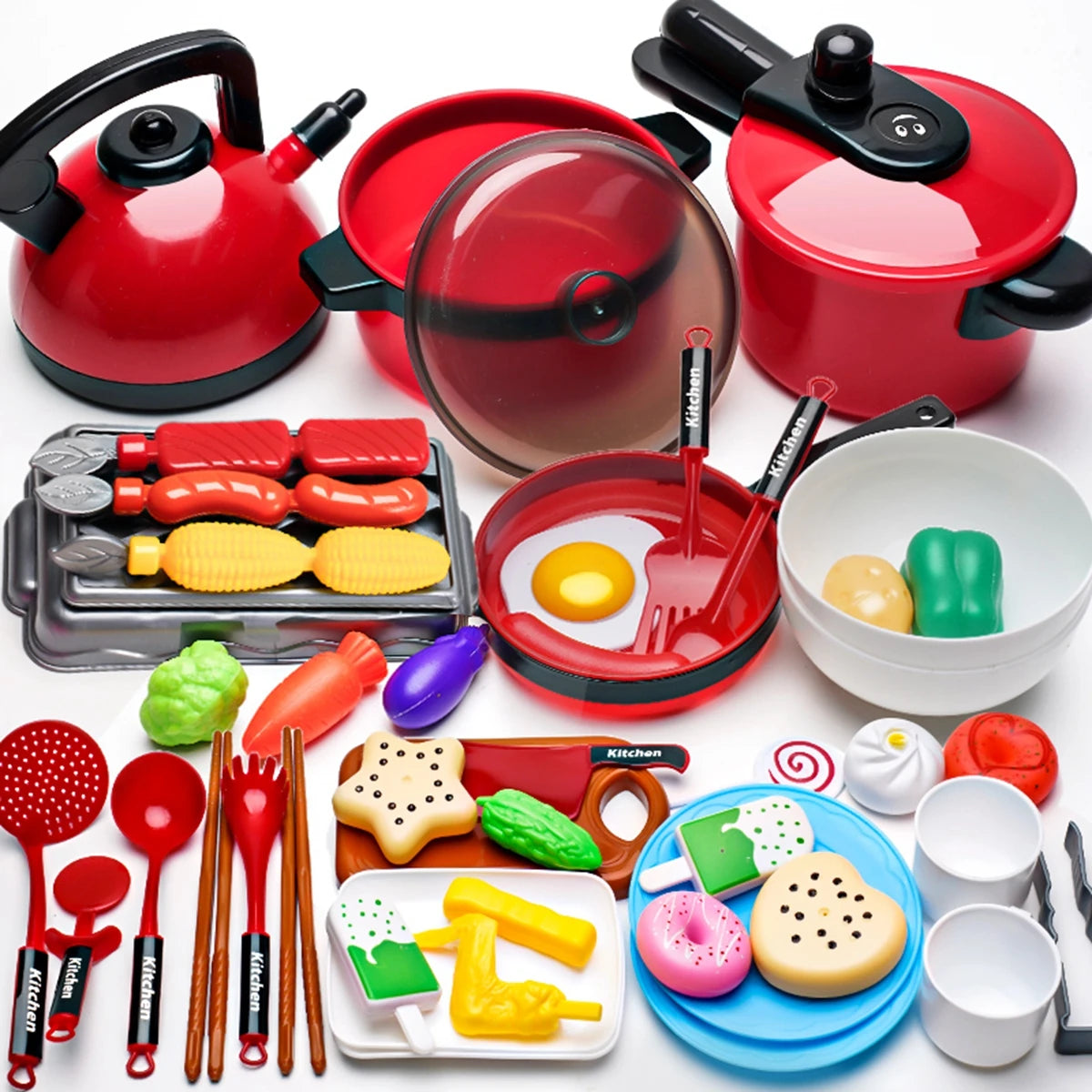Children's Pretend Play Kitchen Set with Simulated Induction Cooker and Cutting Toys