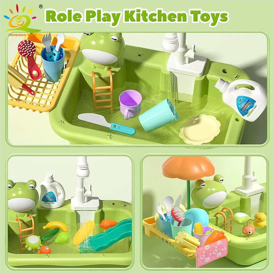 Kids Pretend Play Kitchen Sink Set – Electric Water Faucet & Dishwashing Toy