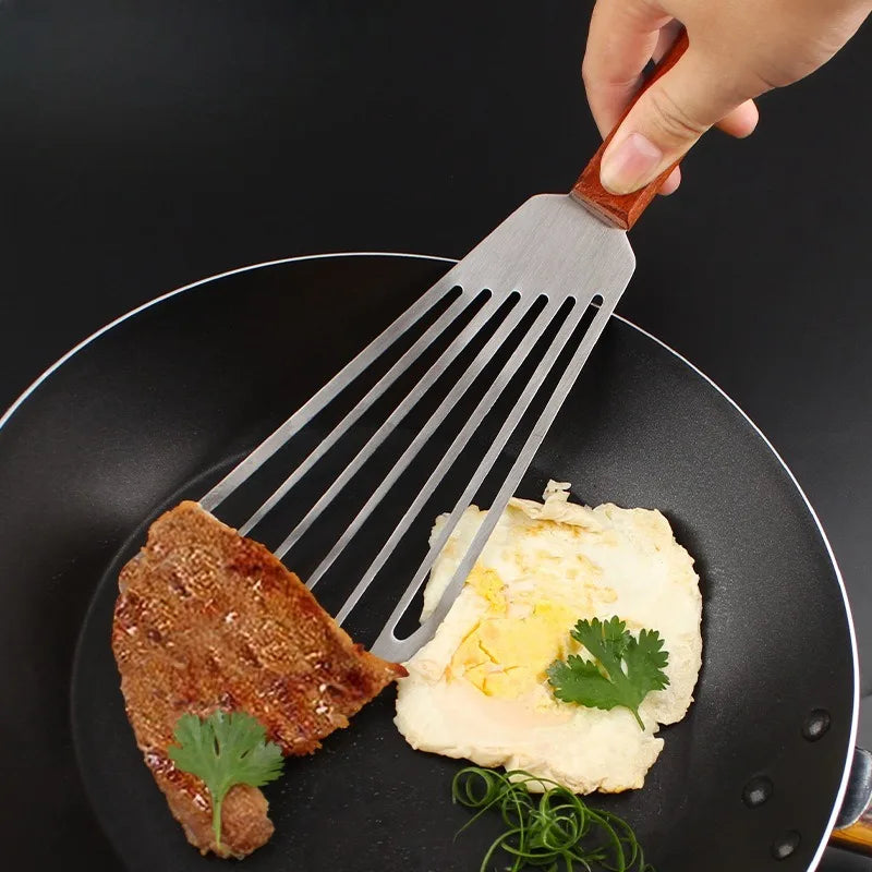 6.5 Inch Stainless Steel Fish Spatula with Wooden Handle