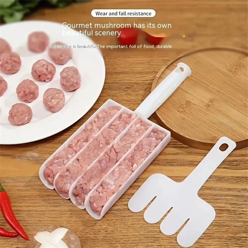 4-Slot Plastic Meatball and Rice Ball Maker Mold with Filling Spoon