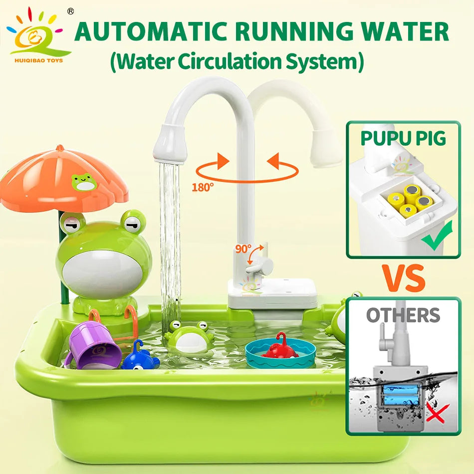 Kids Pretend Play Kitchen Sink Set – Electric Water Faucet & Dishwashing Toy