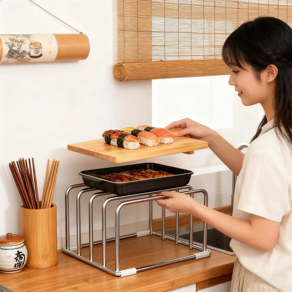 Under-Cabinet Hanging Storage Rack for Cutting Boards and Towels