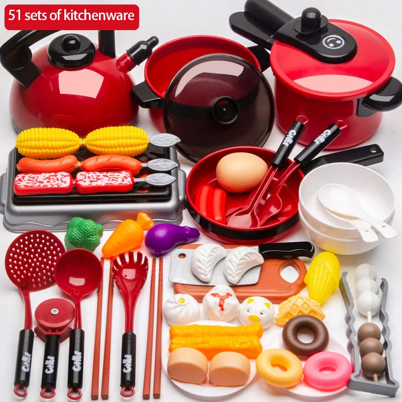 Children's Pretend Play Kitchen Set with Simulated Induction Cooker and Cutting Toys