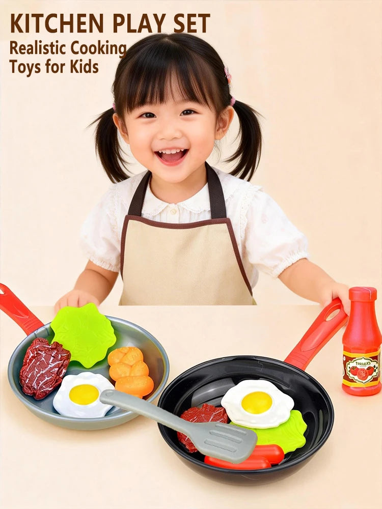 Kids' Kitchen Frying Pan Toy Set with Play Food