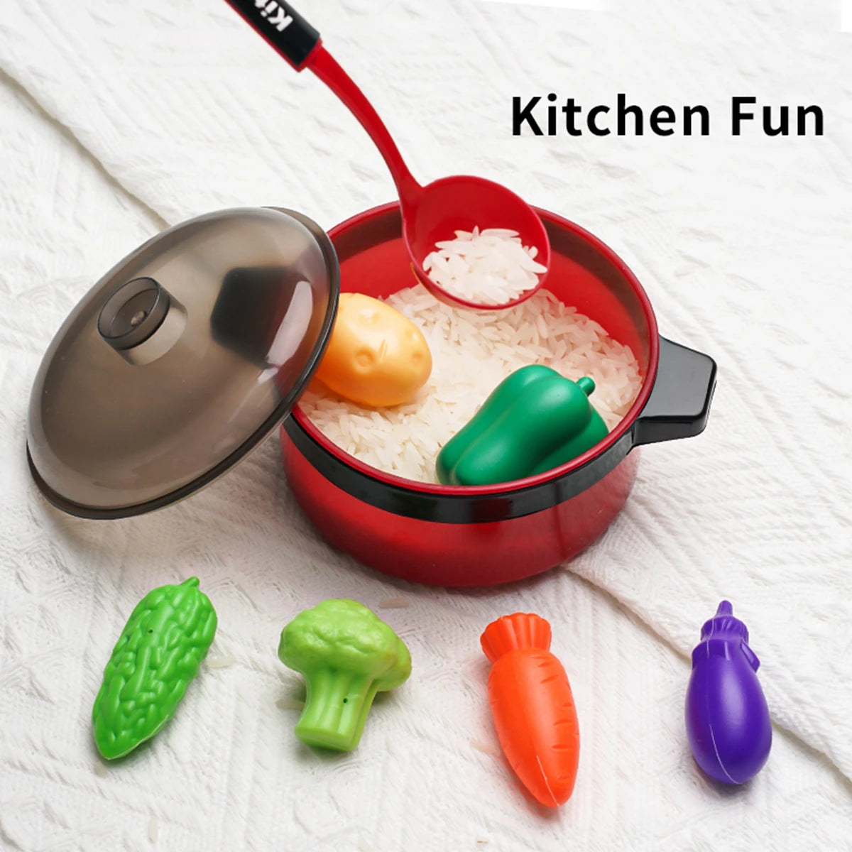 Children's Pretend Play Kitchen Set with Simulated Induction Cooker and Cutting Toys