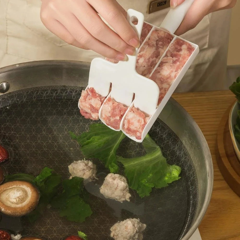 4-Slot Plastic Meatball and Rice Ball Maker Mold with Filling Spoon