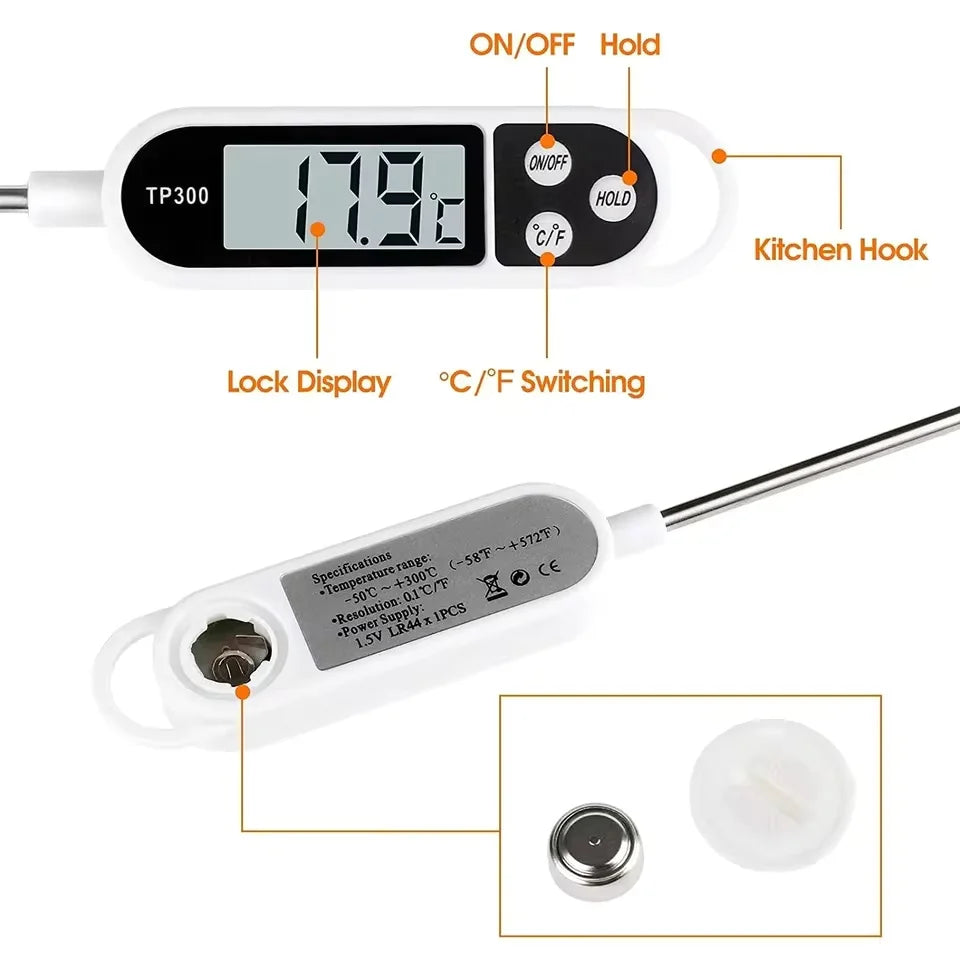 Digital Food Thermometer – Stainless Steel Kitchen Temperature Probe