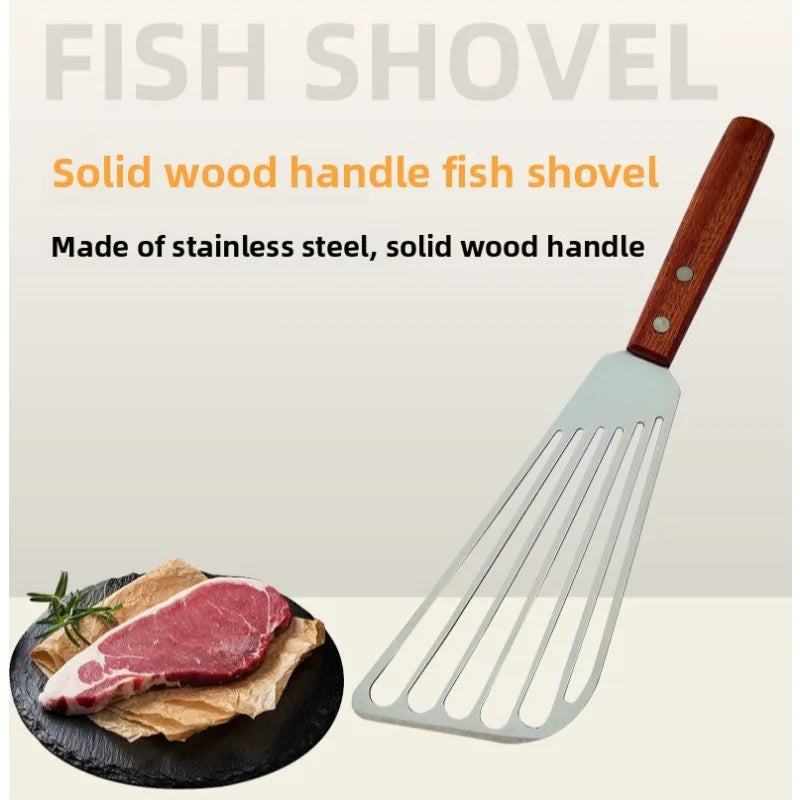 6.5 Inch Stainless Steel Fish Spatula with Wooden Handle