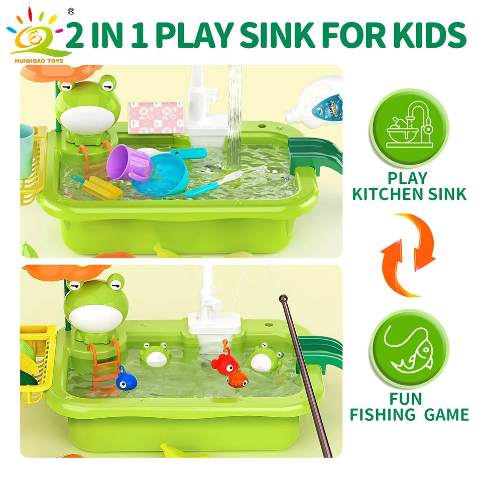 Kids Pretend Play Kitchen Sink Set – Electric Water Faucet & Dishwashing Toy