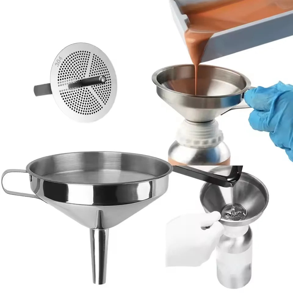 304 Stainless Steel Kitchen Funnel with Strainer – Oil & Liquid Filter