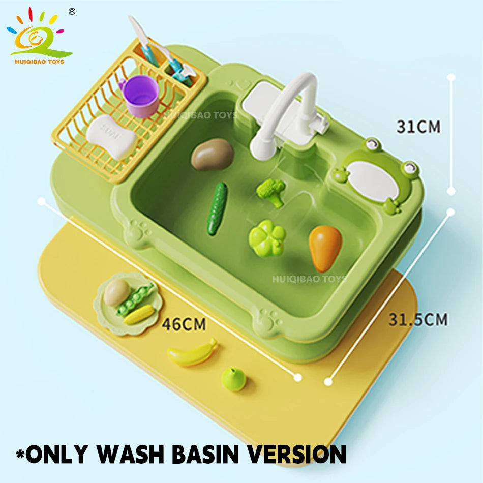 Kids Pretend Play Kitchen Sink Set – Electric Water Faucet & Dishwashing Toy