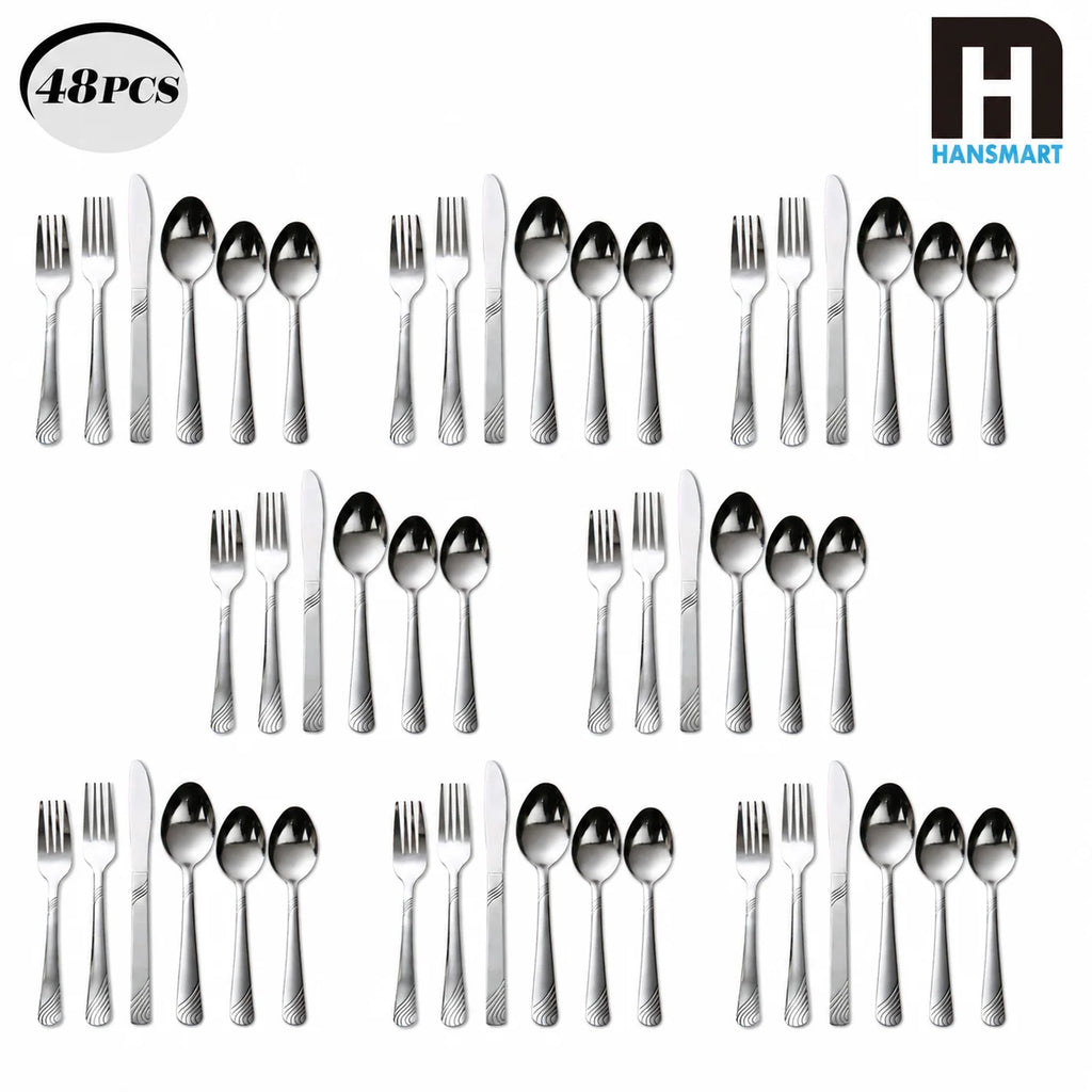 48-Piece Stainless Steel Flatware Set for 8 – Forks, Spoons & Dinner Knives