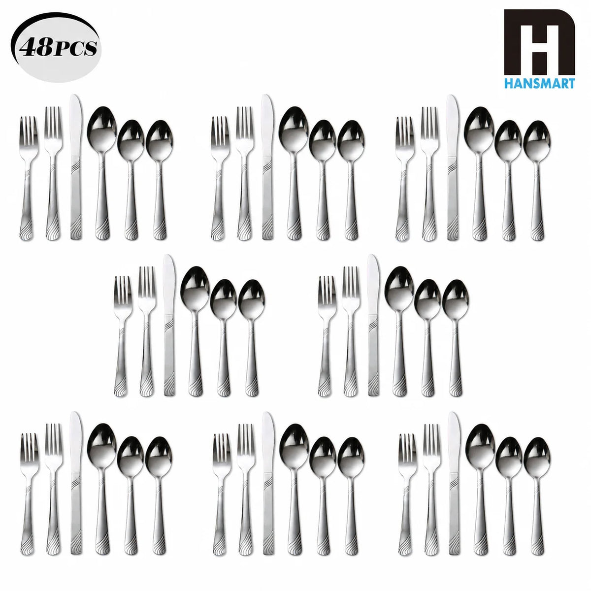 48-Piece Stainless Steel Flatware Set for 8 – Forks, Spoons & Dinner Knives