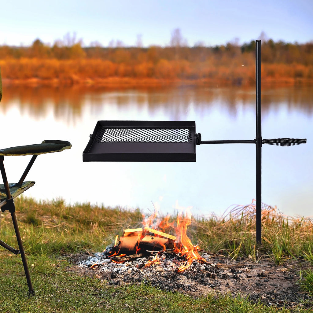 Folding Swivel Campfire Grill, Portable Cooking Grate over Fire Pit, Lightweight Grate Camp Fire Rack with Carrying Bag Outdoor