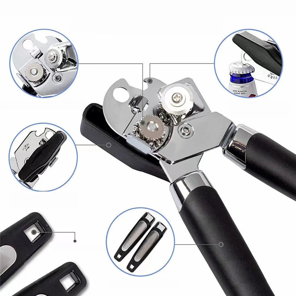 Stainless Steel Multifunction Can Opener – Manual Tin & Bottle Opener