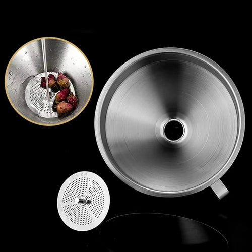 304 Stainless Steel Kitchen Funnel with Strainer – Oil & Liquid Filter